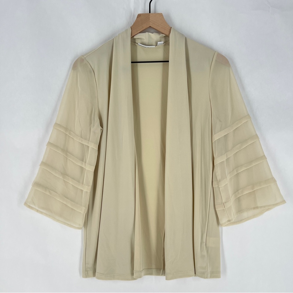 Susan Graver Chiffon‎ Flare Sleeve Cream Open-Front Jersey Knit Cardigan XS